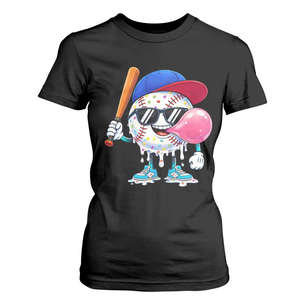 Baseball Bubble Gum Sports Game Day T Shirt For Women TS11 Black Print Your Wear