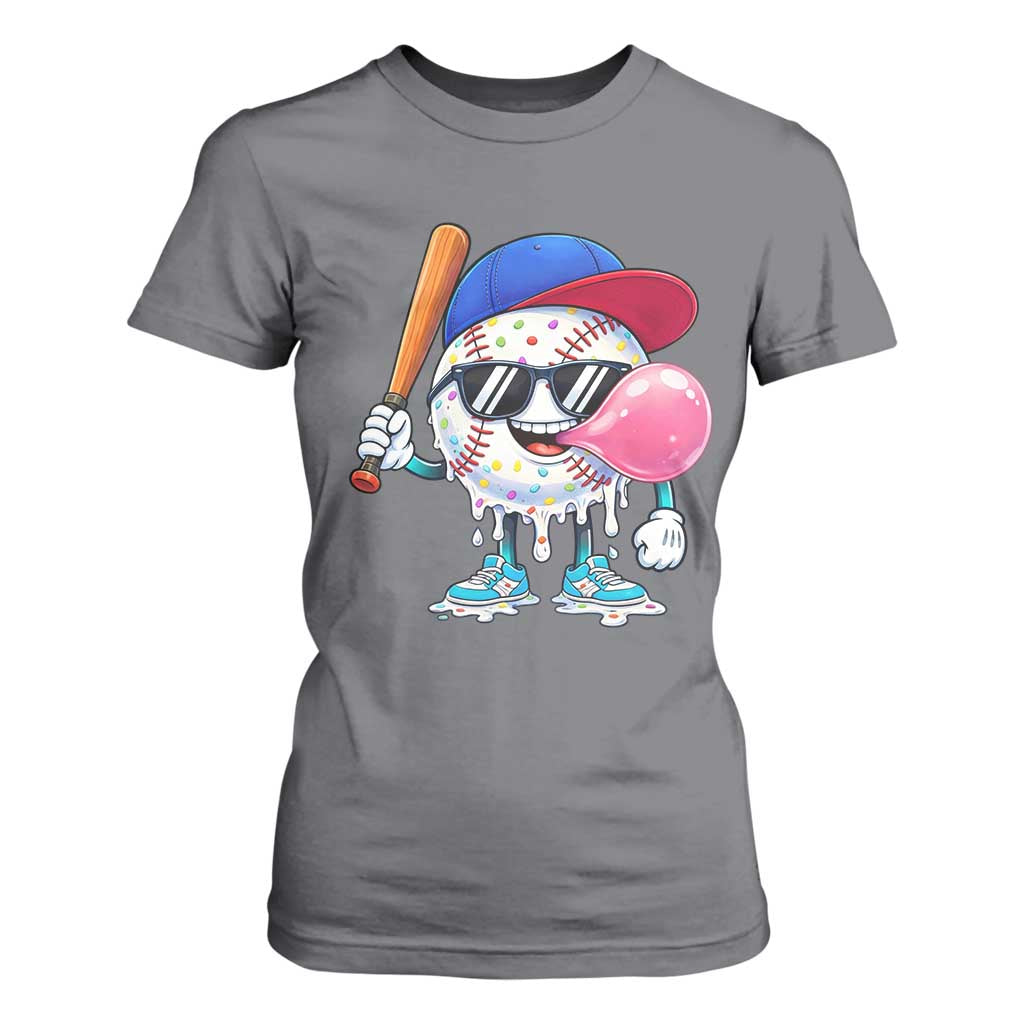 Baseball Bubble Gum Sports Game Day T Shirt For Women TS11 Charcoal Print Your Wear