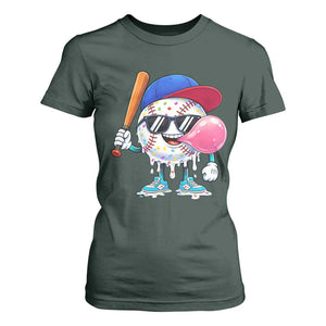 Baseball Bubble Gum Sports Game Day T Shirt For Women TS11 Dark Forest Green Print Your Wear
