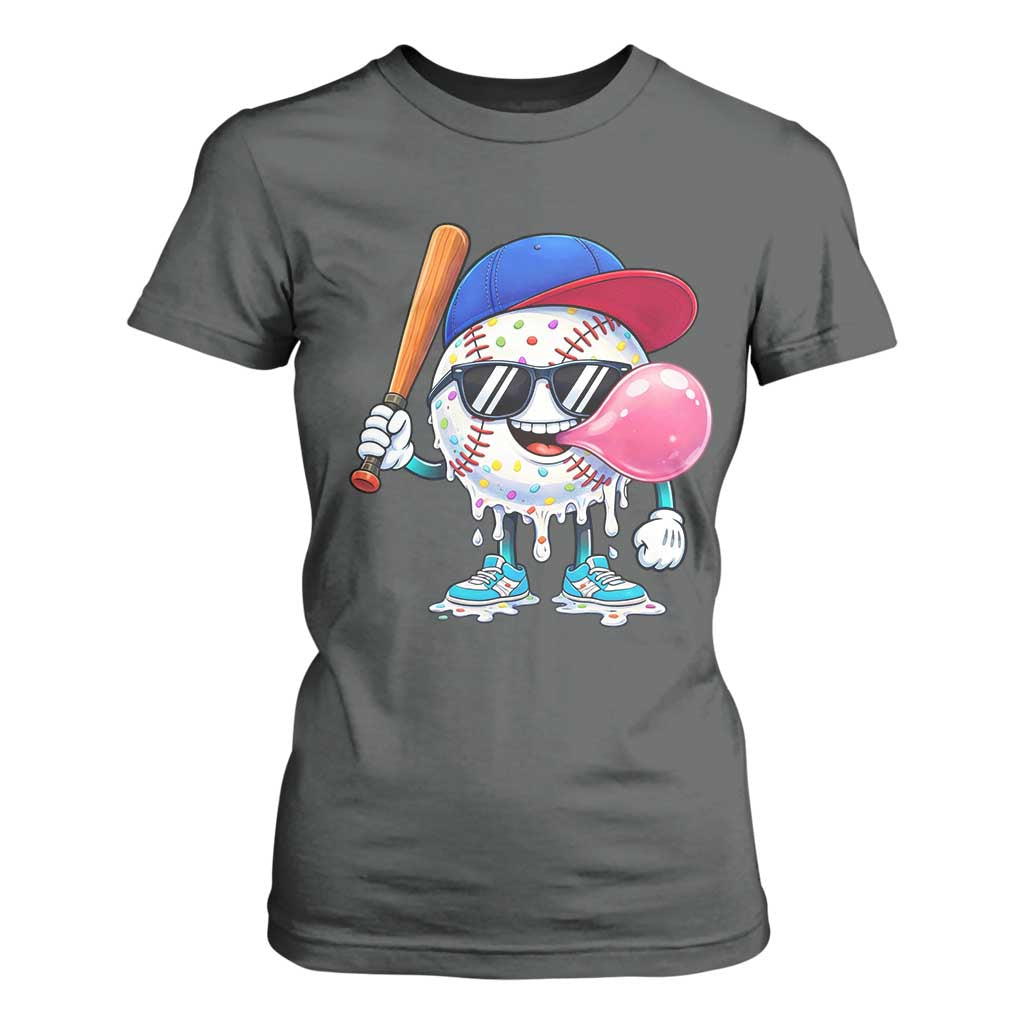 Baseball Bubble Gum Sports Game Day T Shirt For Women TS11 Dark Heather Print Your Wear