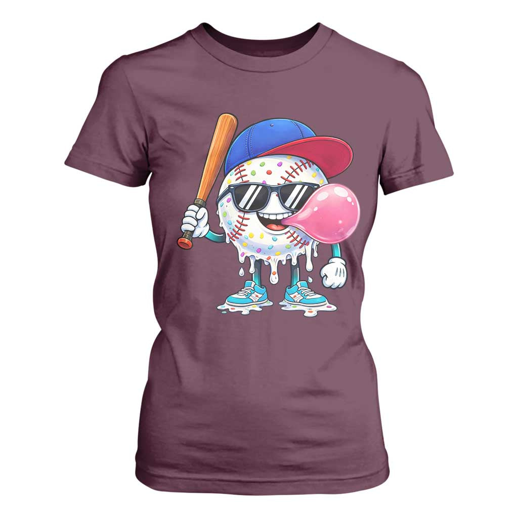 Baseball Bubble Gum Sports Game Day T Shirt For Women TS11 Maroon Print Your Wear