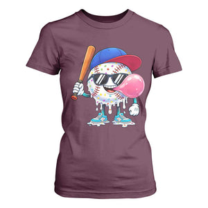 Baseball Bubble Gum Sports Game Day T Shirt For Women TS11 Maroon Print Your Wear