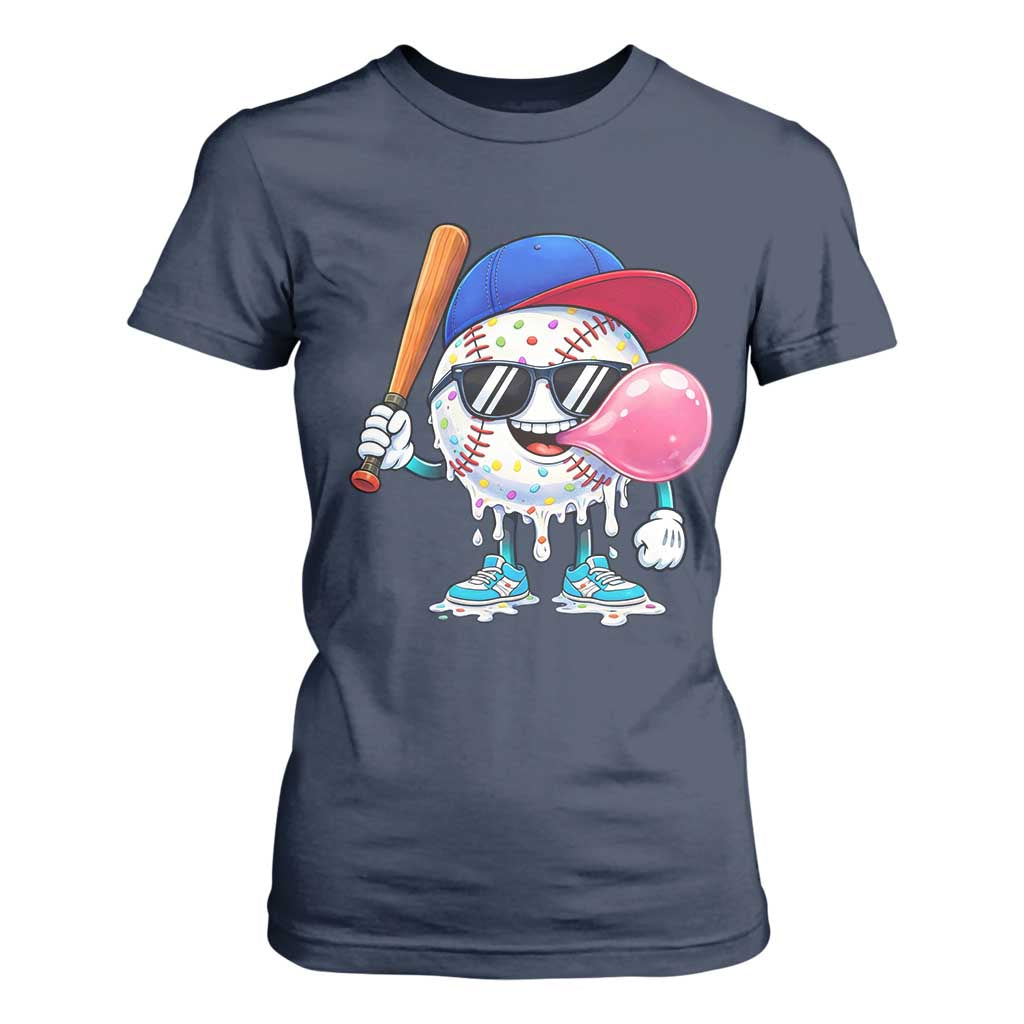 Baseball Bubble Gum Sports Game Day T Shirt For Women TS11 Navy Print Your Wear