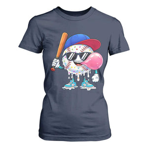 Baseball Bubble Gum Sports Game Day T Shirt For Women TS11 Navy Print Your Wear