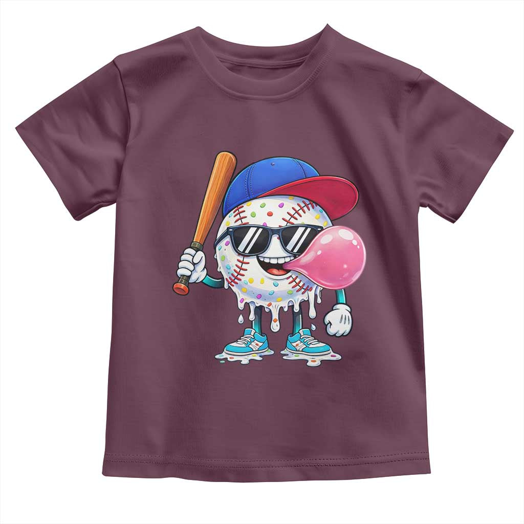 Baseball Bubble Gum Sports Game Day Toddler T Shirt TS11 Maroon Print Your Wear