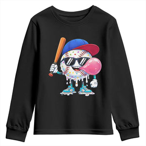 Baseball Bubble Gum Sports Game Day Youth Sweatshirt TS11 Black Print Your Wear