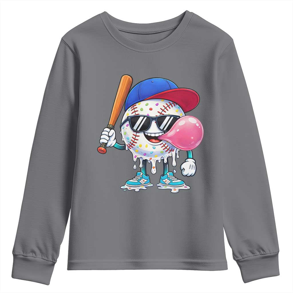 Baseball Bubble Gum Sports Game Day Youth Sweatshirt TS11 Charcoal Print Your Wear