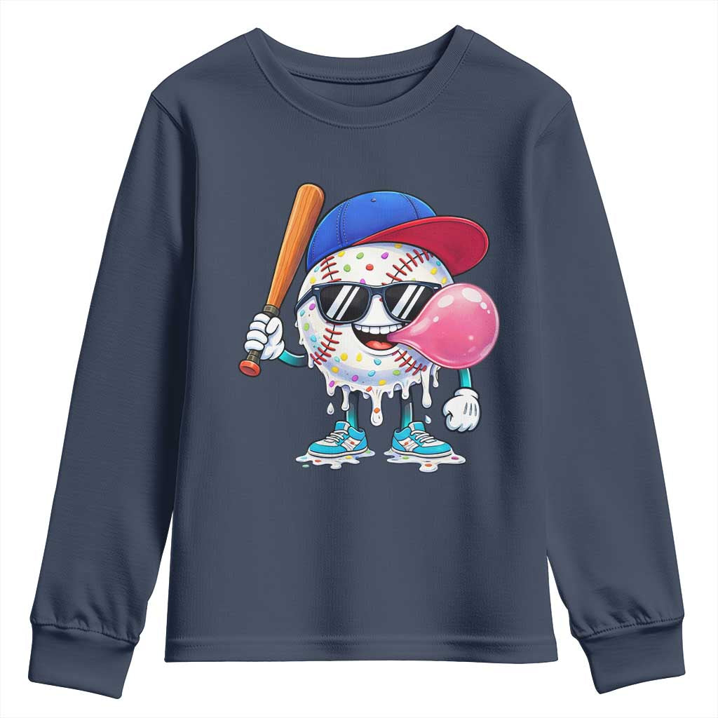 Baseball Bubble Gum Sports Game Day Youth Sweatshirt TS11 Navy Print Your Wear