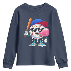 Baseball Bubble Gum Sports Game Day Youth Sweatshirt TS11 Navy Print Your Wear
