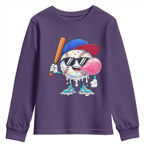 Baseball Bubble Gum Sports Game Day Youth Sweatshirt TS11 Purple Print Your Wear