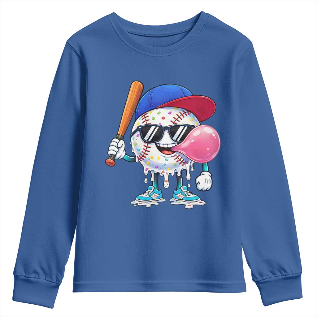 Baseball Bubble Gum Sports Game Day Youth Sweatshirt TS11 Royal Blue Print Your Wear