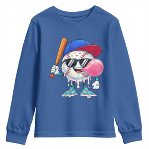Baseball Bubble Gum Sports Game Day Youth Sweatshirt TS11 Royal Blue Print Your Wear