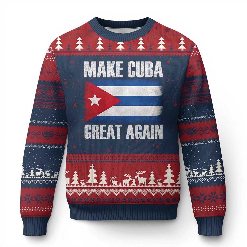 Make Cuba Great Again Ugly Christmas Sweater Vintage Cuban Map TS11 Navy Red Print Your Wear