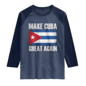 Make Cuba Great Again Raglan Shirt Vintage Cuban Map TS11 Heather Denim Navy Print Your Wear