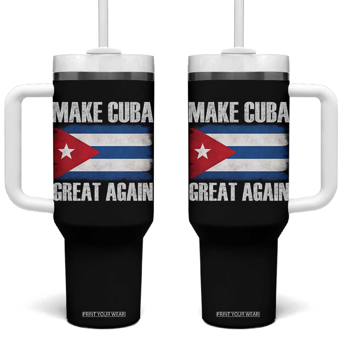 Make Cuba Great Again Tumbler With Handle Vintage Cuban Map TS11 One Size: 40 oz Black Print Your Wear