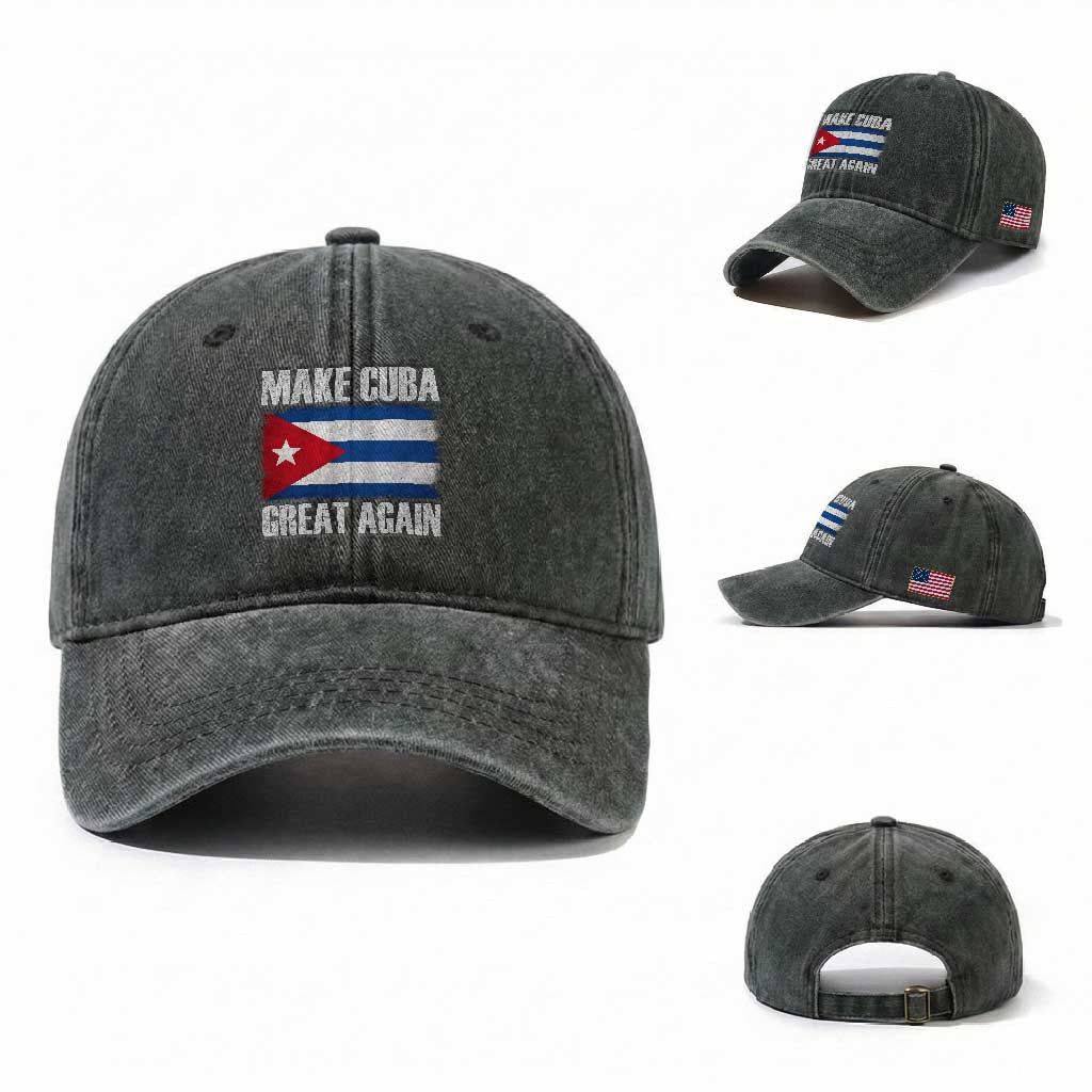 Make Cuba Great Again Washed Cotton Baseball Cap Vintage Cuban Map TS11 Washed Cap Universal Fit Dark Green Print Your Wear