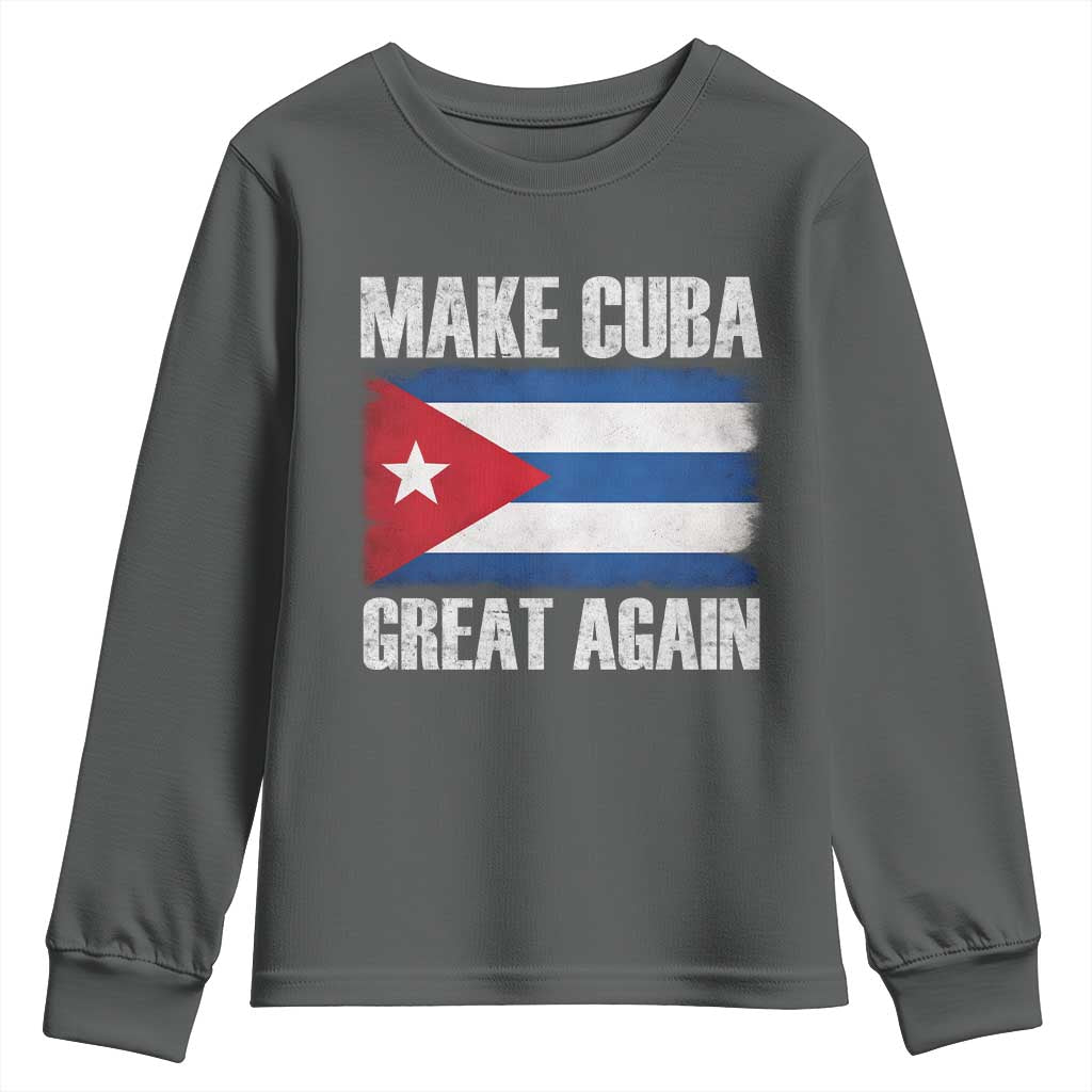 Make Cuba Great Again Youth Sweatshirt Vintage Cuban Map TS11 Dark Heather Print Your Wear
