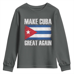 Make Cuba Great Again Youth Sweatshirt Vintage Cuban Map TS11 Dark Heather Print Your Wear