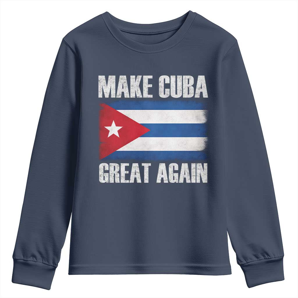 Make Cuba Great Again Youth Sweatshirt Vintage Cuban Map TS11 Navy Print Your Wear