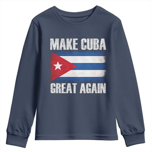 Make Cuba Great Again Youth Sweatshirt Vintage Cuban Map TS11 Navy Print Your Wear
