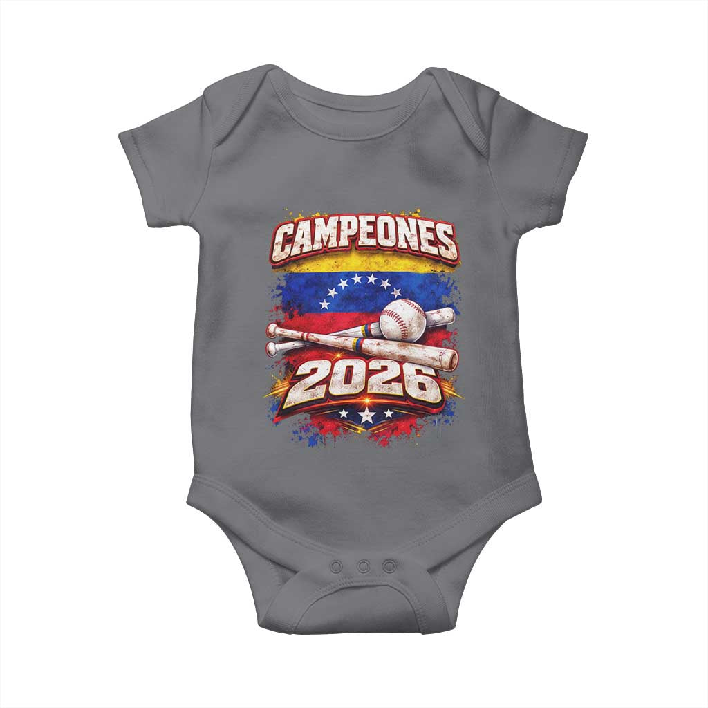 Venezuela Campeones 2026 Baseball Championship Baby Onesie Vintage Venezuelan Flag TS11 Charcoal Print Your Wear