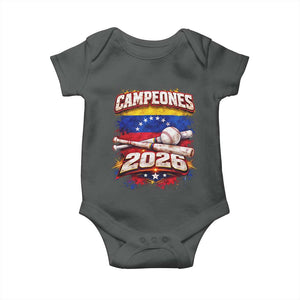 Venezuela Campeones 2026 Baseball Championship Baby Onesie Vintage Venezuelan Flag TS11 Dark Heather Print Your Wear