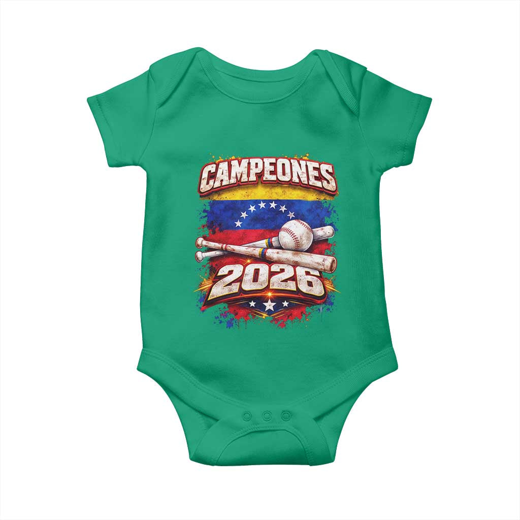Venezuela Campeones 2026 Baseball Championship Baby Onesie Vintage Venezuelan Flag TS11 Irish Green Print Your Wear