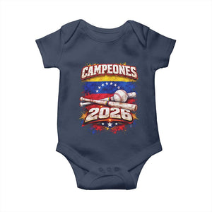 Venezuela Campeones 2026 Baseball Championship Baby Onesie Vintage Venezuelan Flag TS11 Navy Print Your Wear