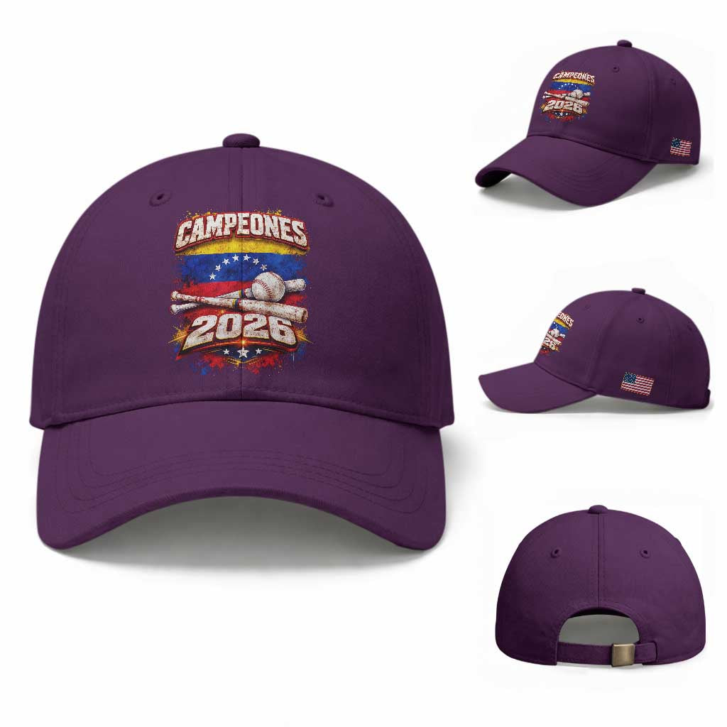 Venezuela Campeones 2026 Baseball Championship Baseball Cap Vintage Venezuelan Flag TS11 Baseball Cap Universal Fit Purple Print Your Wear