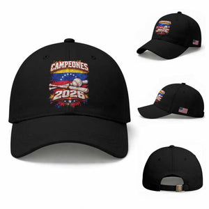 Venezuela Campeones 2026 Baseball Championship Baseball Cap Vintage Venezuelan Flag TS11 Baseball Cap Universal Fit Black Print Your Wear