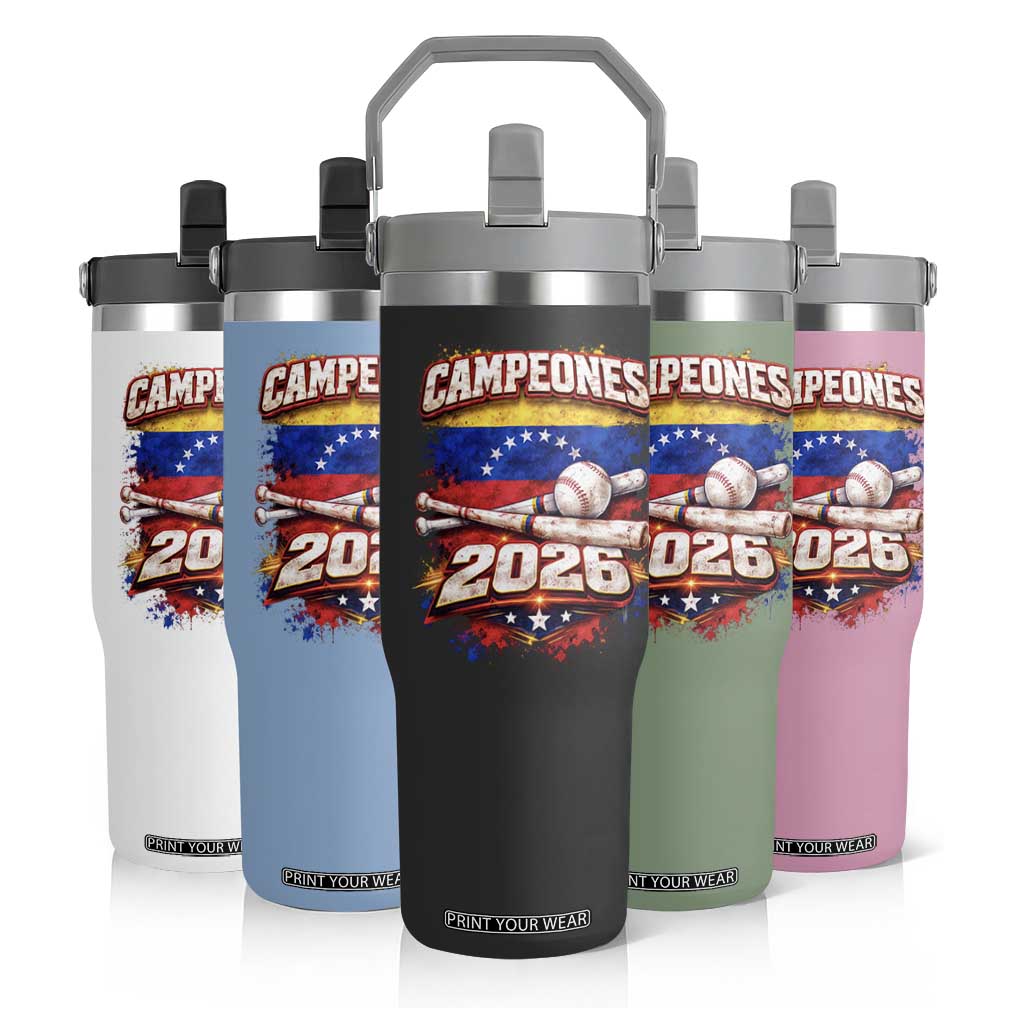 Venezuela Campeones 2026 Baseball Championship Flip Straw Tumbler Vintage Venezuelan Flag TS11 Print Your Wear