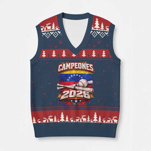 Venezuela Campeones 2026 Baseball Championship V-Neck Knit Sweater Vest Vintage Venezuelan Flag TS11 Navy Red Print Your Wear