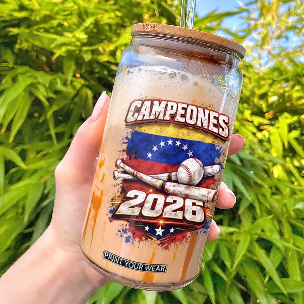 Venezuela Campeones 2026 Baseball Championship Glass Can Vintage Venezuelan Flag TS11 Black Print Your Wear