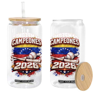 Venezuela Campeones 2026 Baseball Championship Glass Can Vintage Venezuelan Flag TS11 Print Your Wear