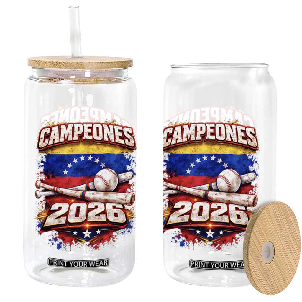 Venezuela Campeones 2026 Baseball Championship Glass Can Vintage Venezuelan Flag TS11 Print Your Wear