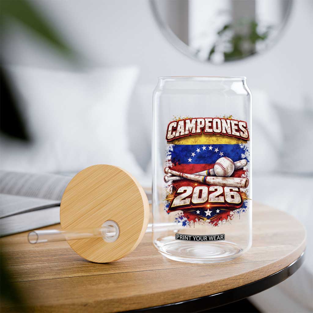 Venezuela Campeones 2026 Baseball Championship Glass Can Vintage Venezuelan Flag TS11 Print Your Wear