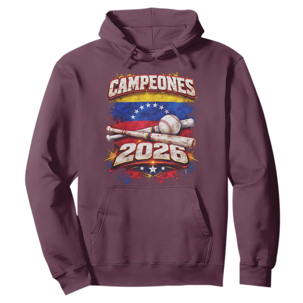 Venezuela Campeones 2026 Baseball Championship Hoodie Vintage Venezuelan Flag TS11 Maroon Print Your Wear