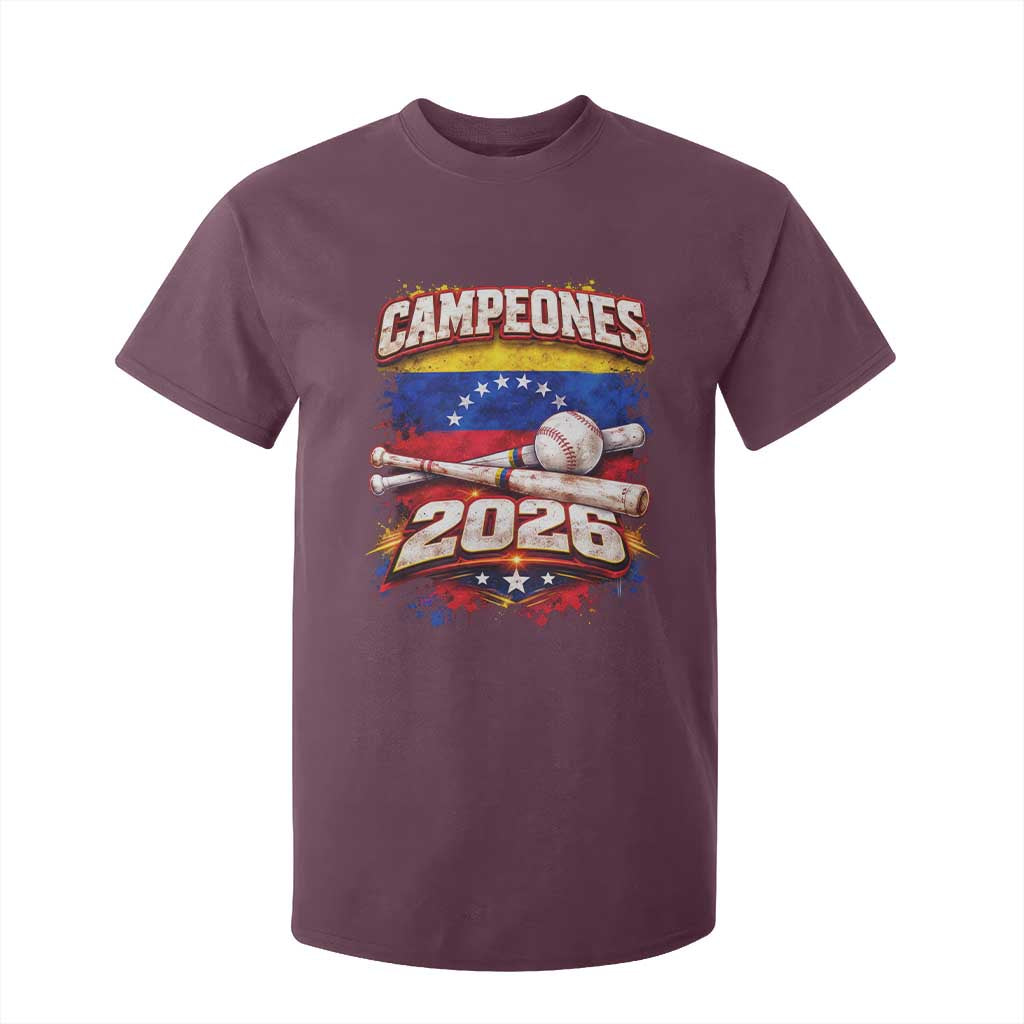 Venezuela Campeones 2026 Baseball Championship T Shirt For Kid Vintage Venezuelan Flag TS11 Maroon Print Your Wear