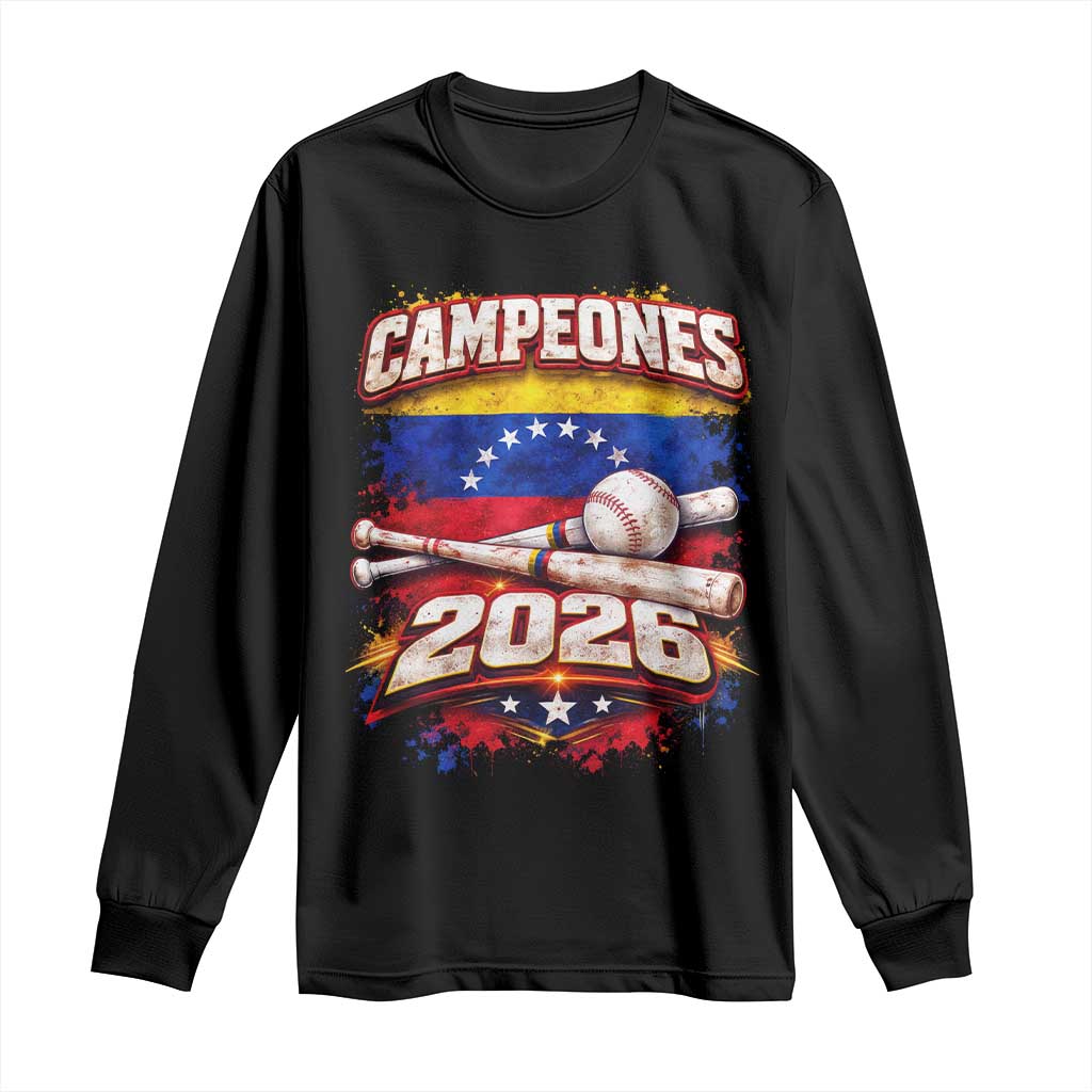 Venezuela Campeones 2026 Baseball Championship Long Sleeve Shirt Vintage Venezuelan Flag TS11 Black Print Your Wear