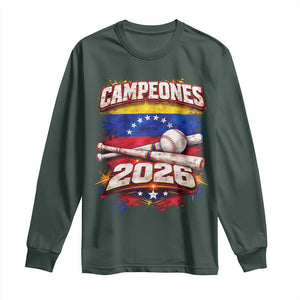 Venezuela Campeones 2026 Baseball Championship Long Sleeve Shirt Vintage Venezuelan Flag TS11 Dark Forest Green Print Your Wear