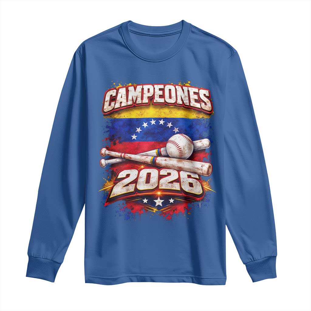 Venezuela Campeones 2026 Baseball Championship Long Sleeve Shirt Vintage Venezuelan Flag TS11 Royal Blue Print Your Wear