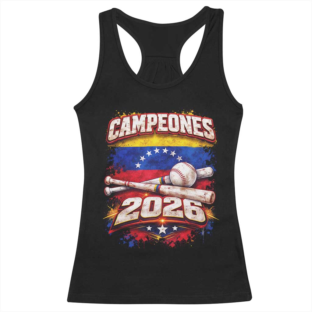 Venezuela Campeones 2026 Baseball Championship Racerback Tank Top Vintage Venezuelan Flag TS11 Black Print Your Wear