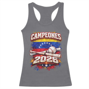Venezuela Campeones 2026 Baseball Championship Racerback Tank Top Vintage Venezuelan Flag TS11 Charcoal Print Your Wear