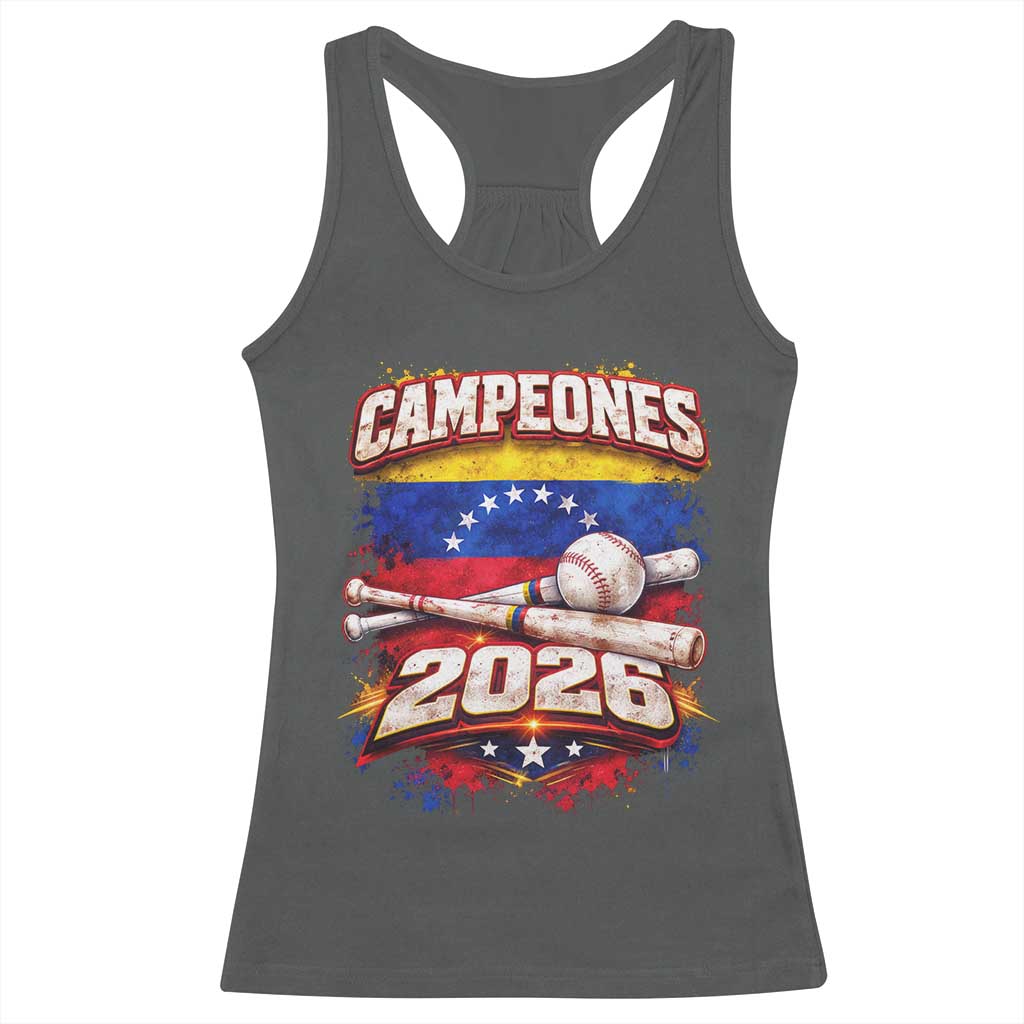 Venezuela Campeones 2026 Baseball Championship Racerback Tank Top Vintage Venezuelan Flag TS11 Dark Heather Print Your Wear