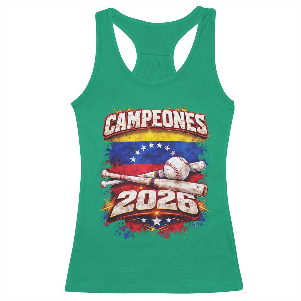 Venezuela Campeones 2026 Baseball Championship Racerback Tank Top Vintage Venezuelan Flag TS11 Irish Green Print Your Wear