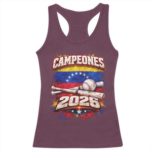 Venezuela Campeones 2026 Baseball Championship Racerback Tank Top Vintage Venezuelan Flag TS11 Maroon Print Your Wear