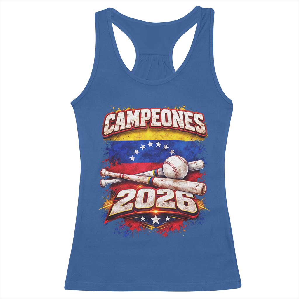 Venezuela Campeones 2026 Baseball Championship Racerback Tank Top Vintage Venezuelan Flag TS11 Royal Blue Print Your Wear