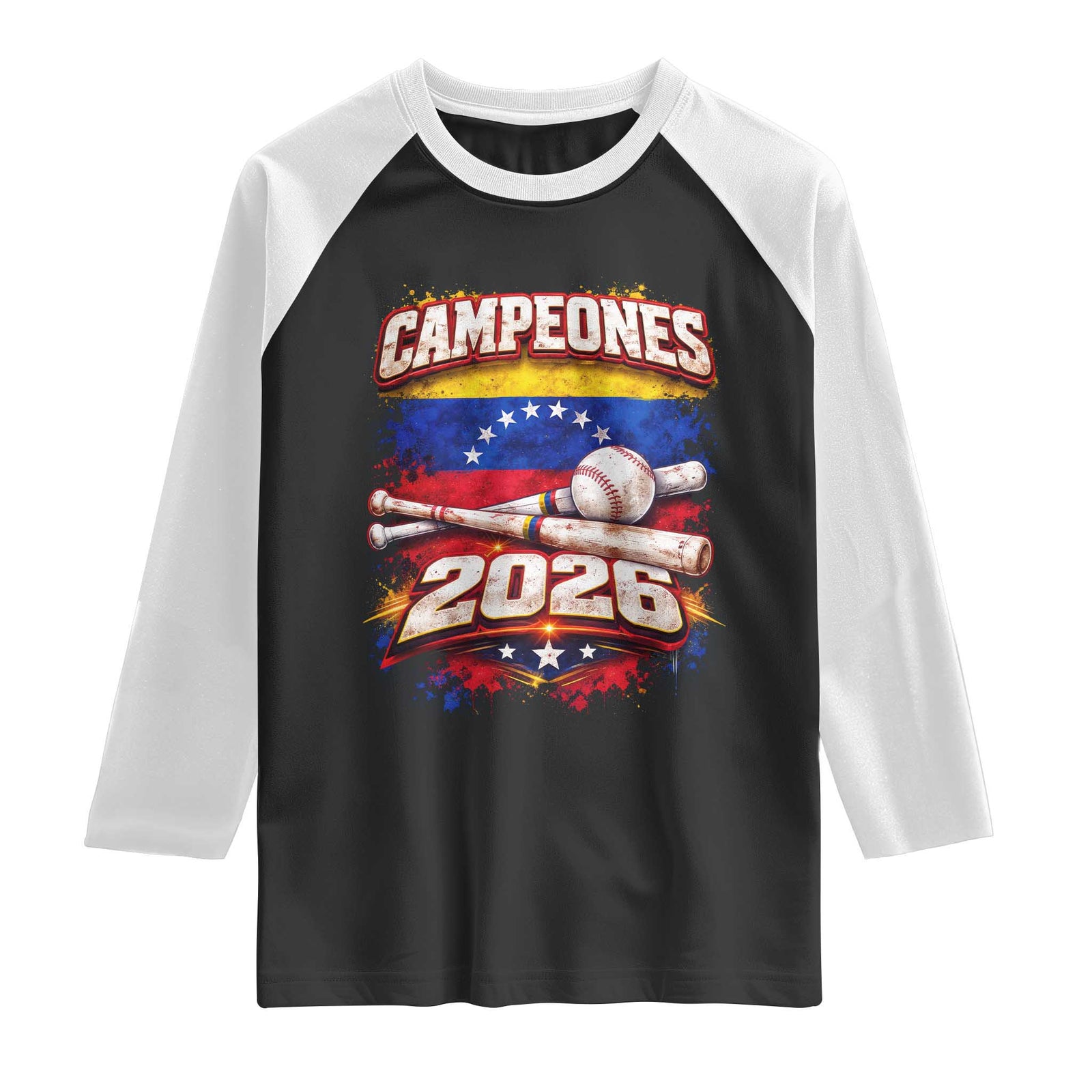 Venezuela Campeones 2026 Baseball Championship Raglan Shirt Vintage Venezuelan Flag TS11 Black White Print Your Wear