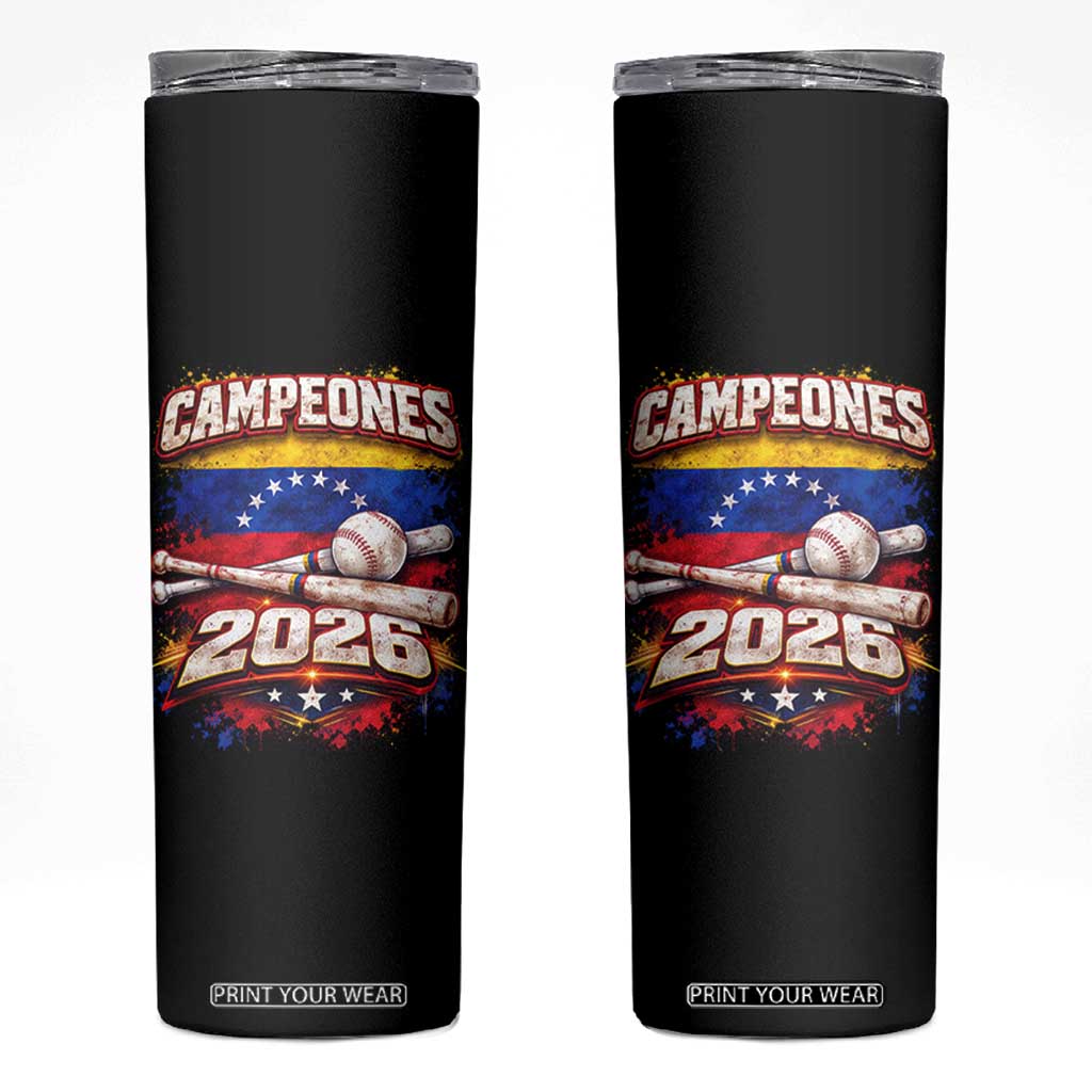 Venezuela Campeones 2026 Baseball Championship Skinny Tumbler Vintage Venezuelan Flag TS11 Black Print Your Wear