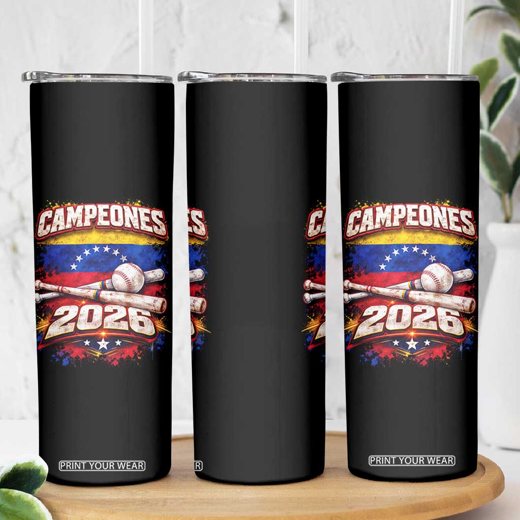Venezuela Campeones 2026 Baseball Championship Skinny Tumbler Vintage Venezuelan Flag TS11 Print Your Wear